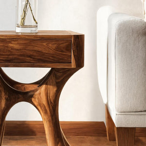 Unique Sculptural Side Table With Drawer For Living Room