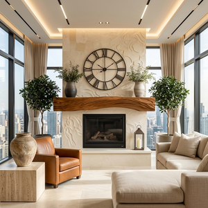 Rustic Fireplace Mantel With Sculptural Carved Design For Home