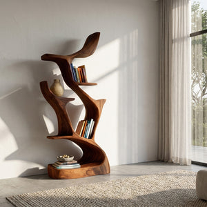 Organic Sculptural Wooden Bookshelf For Living Room