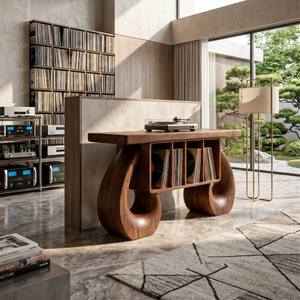 Sculptural Loop Record Player Console Contemporary Interior