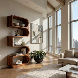 Minimalist Wooden Standing Shelf For Sunlit Living Room