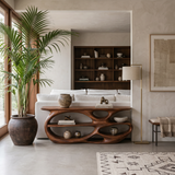 Modern Wooden Console Table With Organic Open Shelves For Entryway