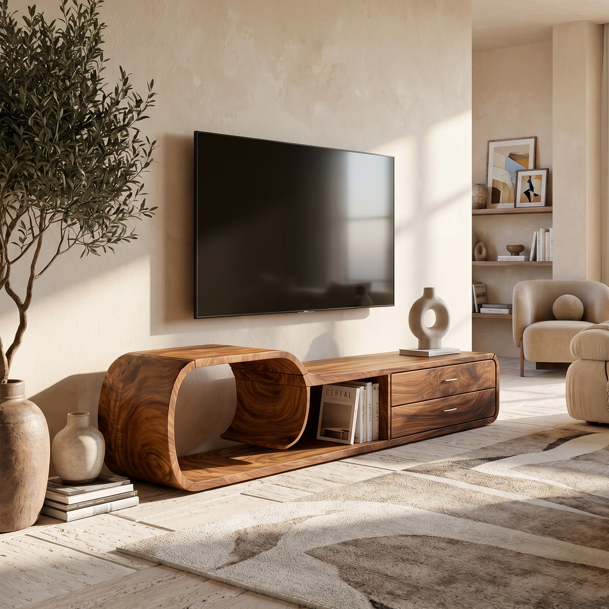 Sculptural Wooden TV Cabinet Organic Modern Design