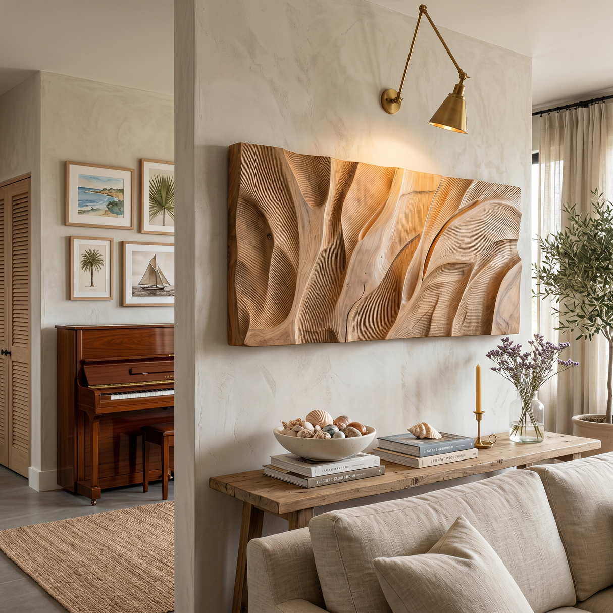 Wooden Wall Art With Textured Design For Kitchen
