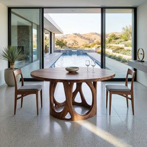 Modern Round Dining Table With Carved Sculptural Leg For Kitchen