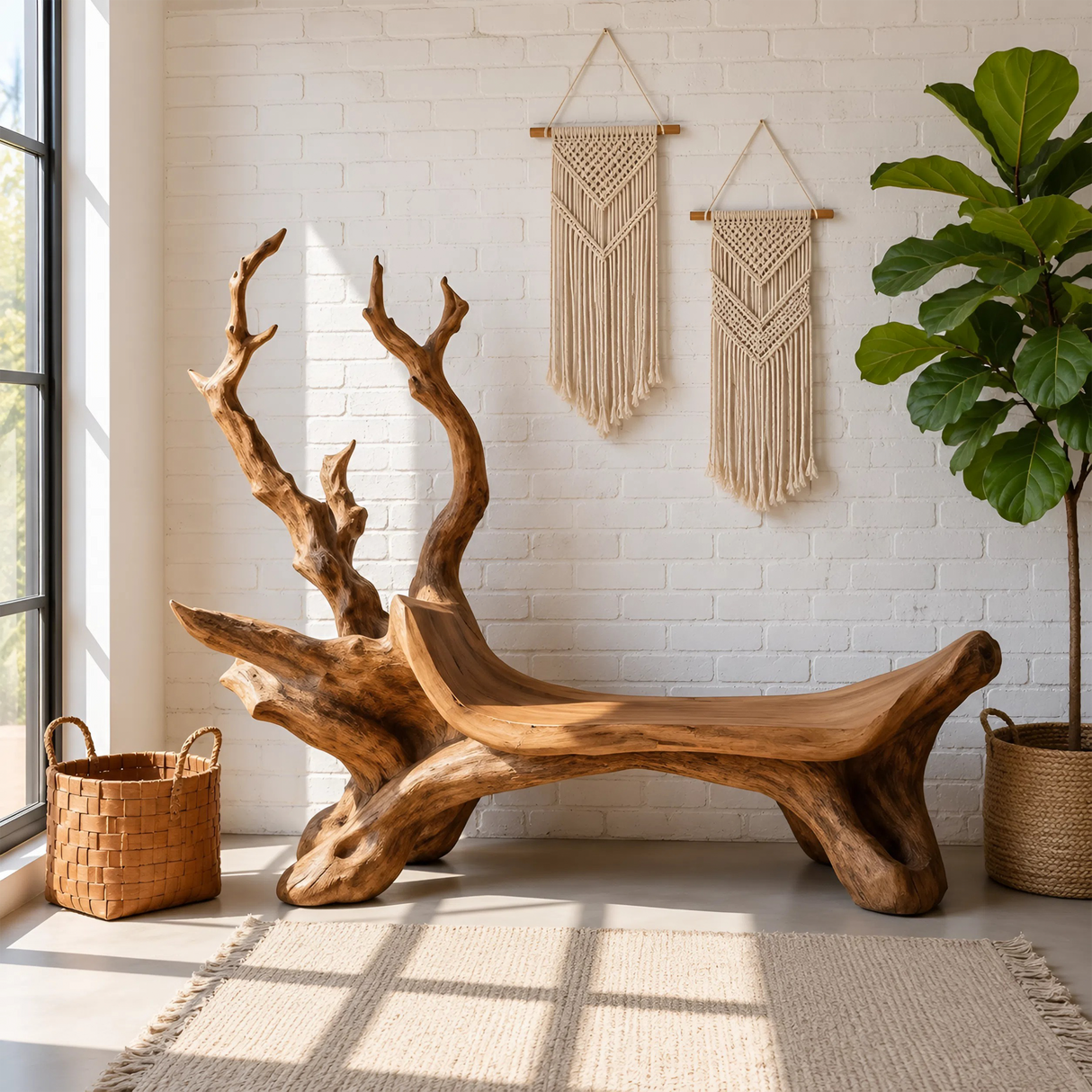 Mid Century Wooden Bench For Modern Living Room Decor