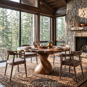 Modern Wooden Dining Table With Twisted Pedestal For Kitchen