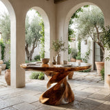 Contemporary Round Dining Table With Twisted Base For Dining Room