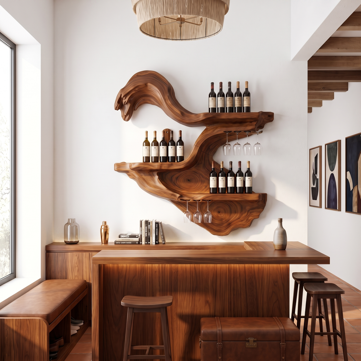 Farmhouse Wall Mounted Wine Rack For Kitchen
