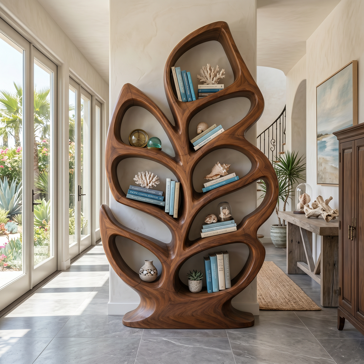 Contemporary Sculptural Bookcase For Stylish Entryway Interior