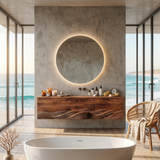 Handcrafted Bathroom Vanity With Wave Relief Wood Cabinet For Bathroom