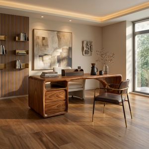 Modern Office Desk With Sculptural Base For Open Living Workspace