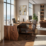 Modern L Shaped Wooden Desk With Bookshelf For Home Office Or Study