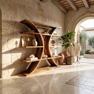 Luxury Organic Wooden Spa Shelf With Sculptural Curved Frame