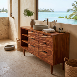 Coastal Wood Bathroom Cabinet For Beach House