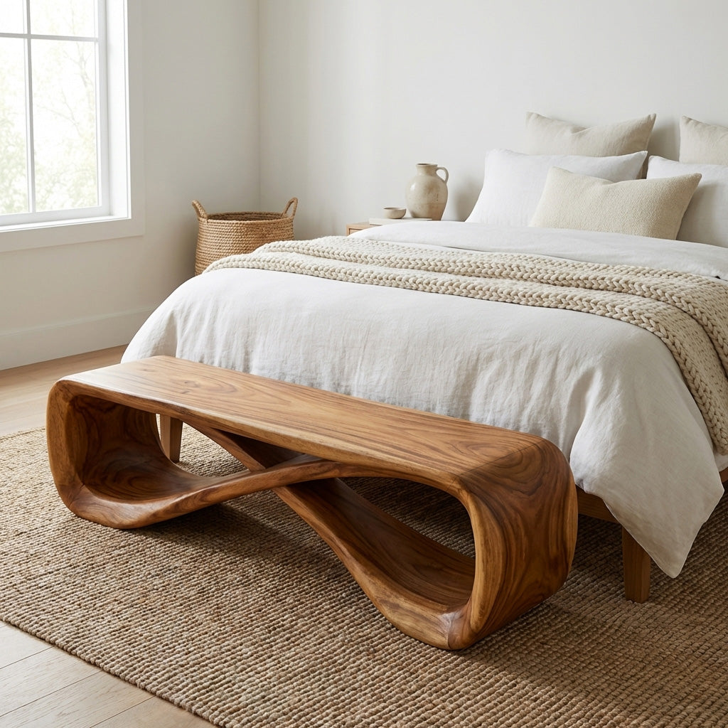 Organic Natural Wood Bench For Minimalist Entryway Styling
