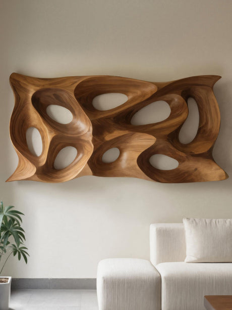 Modern Sculptural Wall Art With Abstract Carved Panel For Lounge
