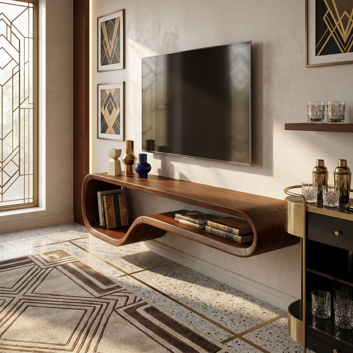 Contemporary Walnut TV Stand For Modern Loft Bedroom