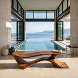Contemporary Curved Wooden Bench For Corner Living Room