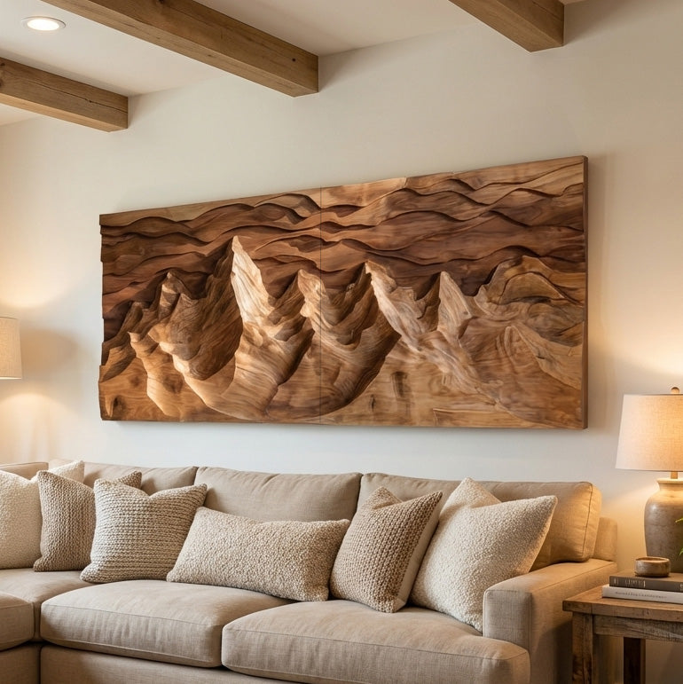 Organic Wooden Mountain Wall Art For Living Room
