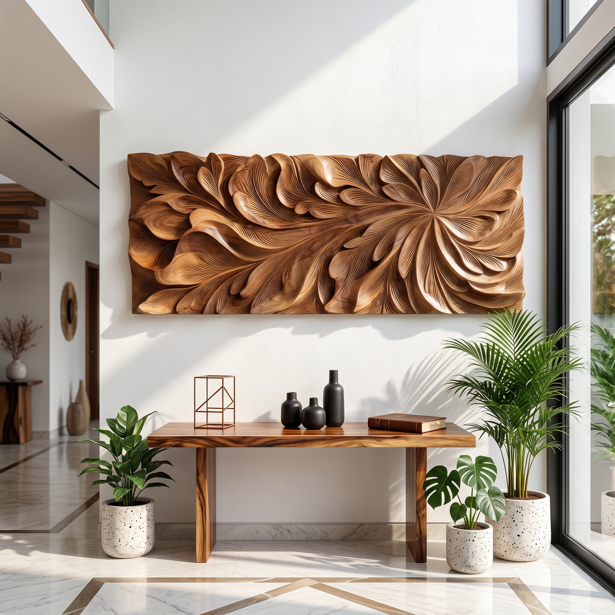 Luxury Wall Art With Floral Carving For Living Room
