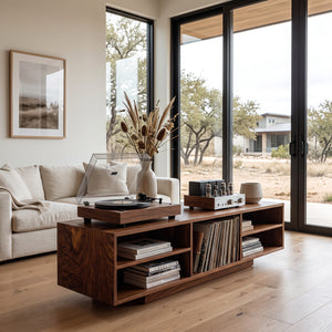 Contemporary Record Player Cabinet With Open Shelves For Living Room