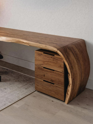 Minimalist Live Edge L Shaped Desk With Drawers For Workspace
