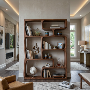 Modern Sculptural Bookshelf With Geometric Design For Living Room