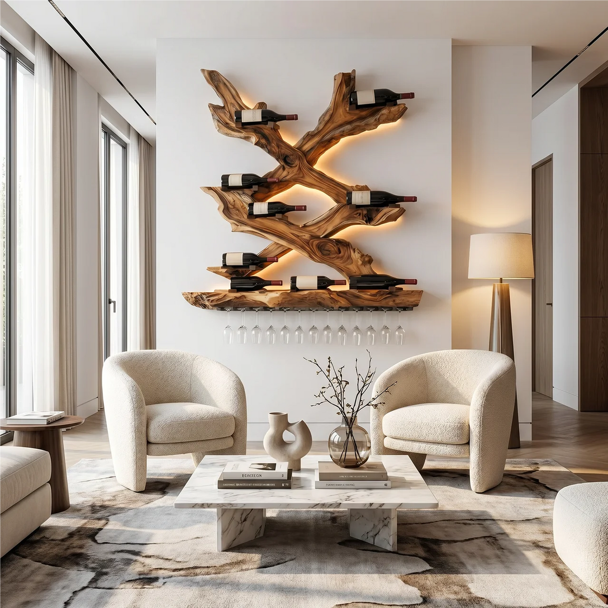 Mid Century Wine Rack For Living Room Bottle Display