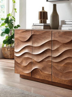 Sculptural Sideboard With Wave Carved Front For Living Room