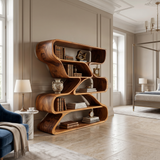 Minimalist Organic Wooden Shelf With Rounded Open Compartments