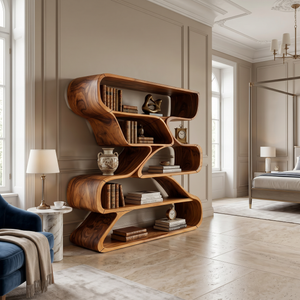 Minimalist Organic Wooden Shelf With Rounded Open Compartments