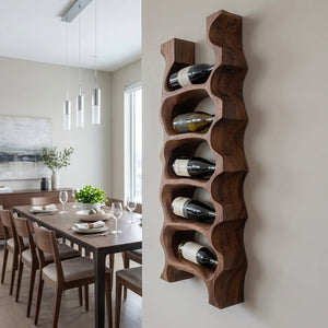 Modern Sculptural Wooden Wine Rack For Kitchen Wall Display