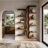 Organic Sculpture Wooden Wall Mounted Shelf For Living Room