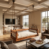 Mediterranean Wooden Hanging Daybed Swing Luxury Villa Patio