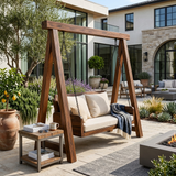 Organic Wood Swing With Backrest For Patio