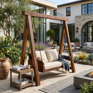 Organic Wood Swing With Backrest For Patio