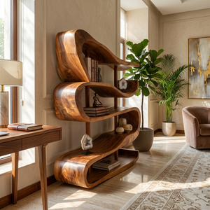 Artistic Wooden Display Shelf In Organic Form