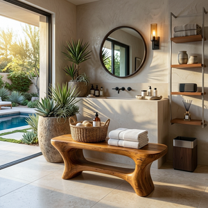 Modern Organic Bathroom Seat With Center Shelf For Bathroom