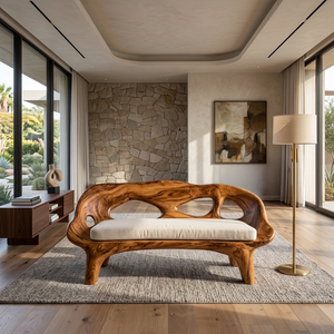 Modern Curved Natural Wood Sofa For Living