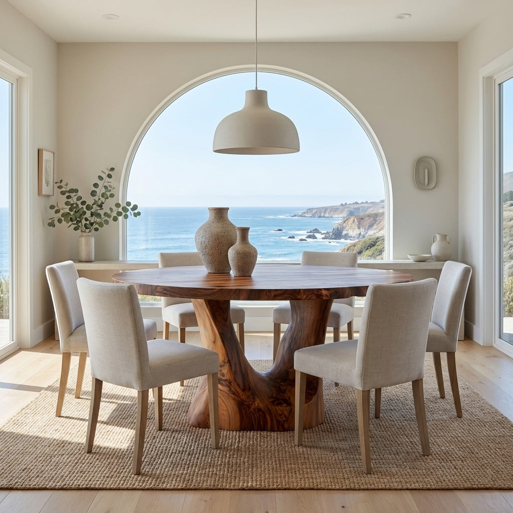 Farmhouse Round Wooden Dining Table For Dining Room