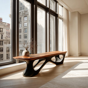 Contemporary Natural Wood Bench For Luxury Window Corner