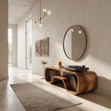 Japandi Curved Record Player Stand Audiophile Room