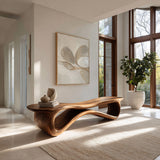 Contemporary Undulating Wooden Bench For Living Room