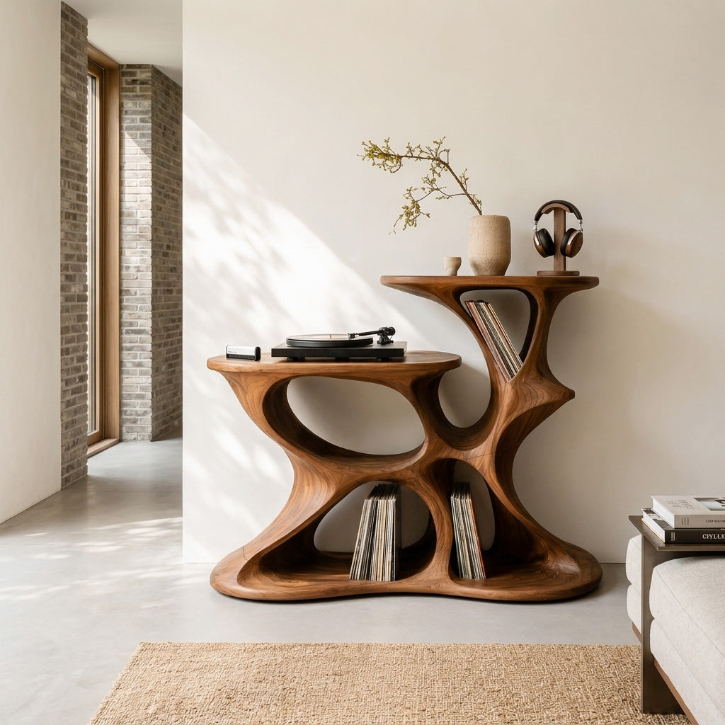 Modern Sculptural Vinyl Storage Cabinet For Living Room