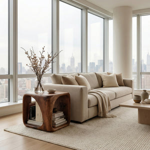 Modern Wooden Side Table With Sculptural Hollow Form For Living Room