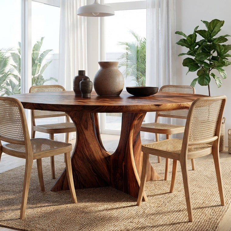 Organic Round Wooden Dining Table For Dining Room