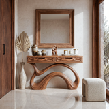 Wooden Console Table With Carved Curved Base For Contemporary Entryway