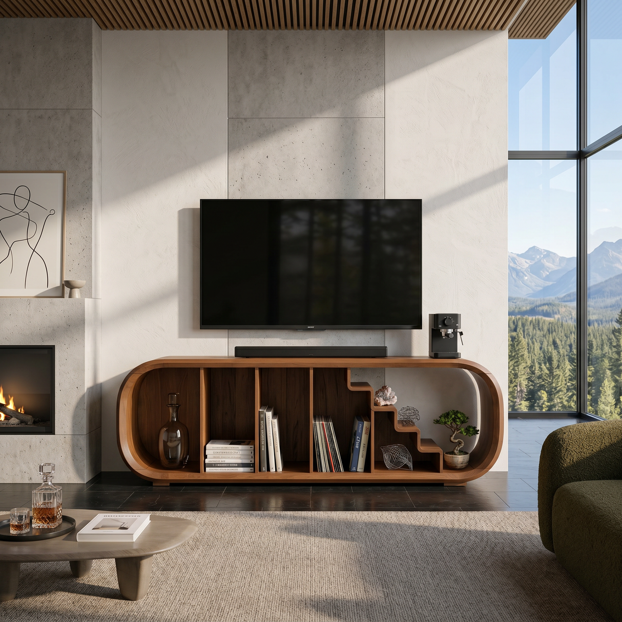 Modern Organic TV Console For Entertainment Lounge Space