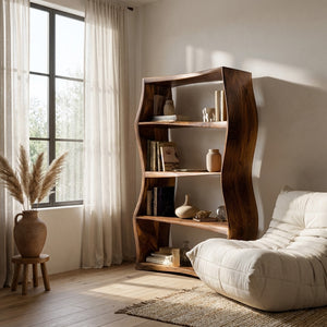 Elegant Natural Wood Bookshelf For Living Room Storage